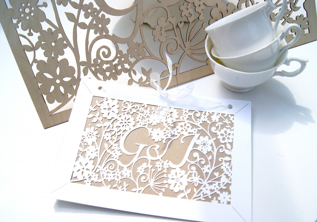 laser cut floral picture frame wedding invitation & wooden artwork