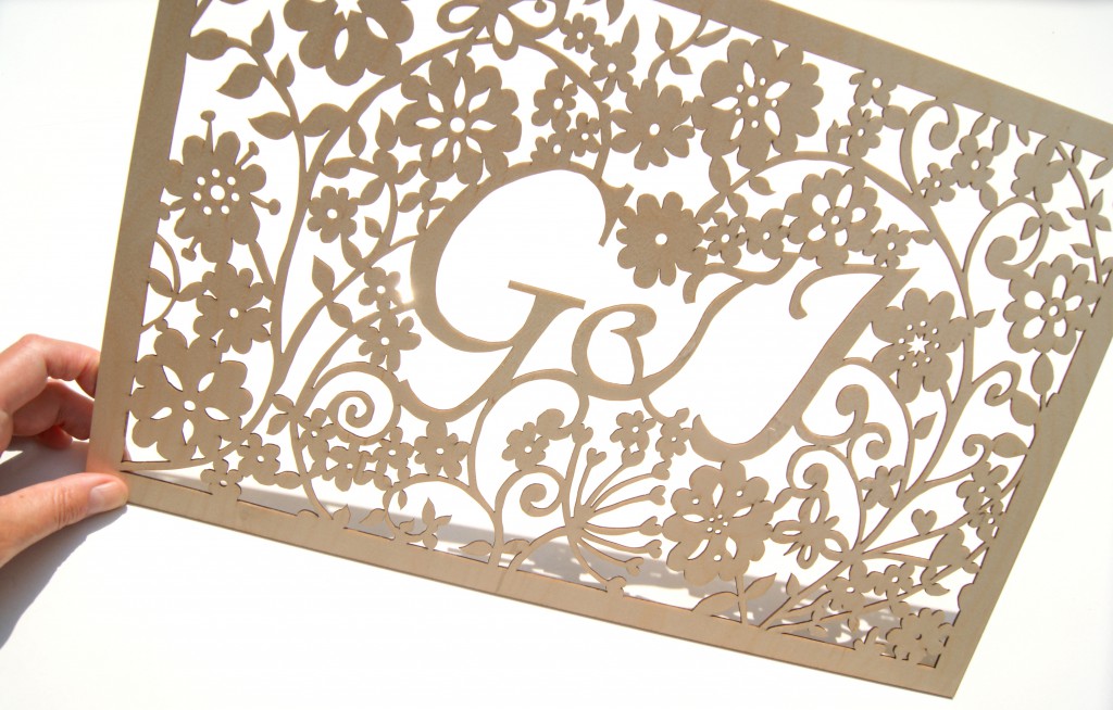 laser cut floral picture frame wedding invitation wooden artwork