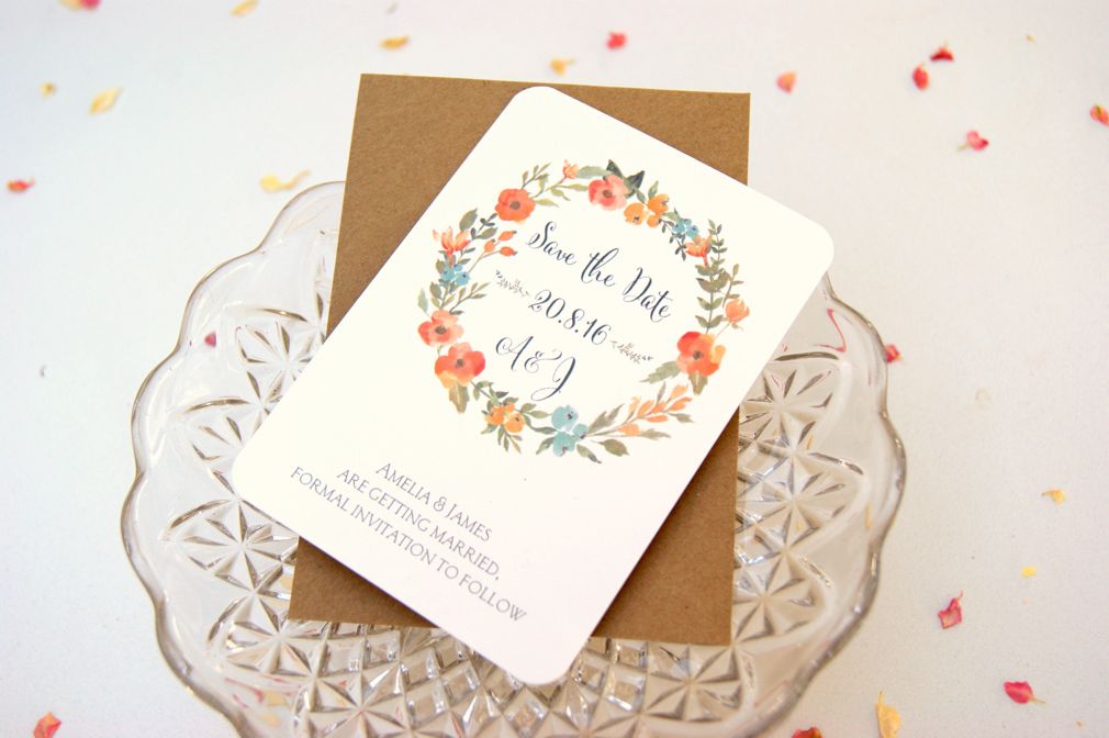 Flower garland save the date card