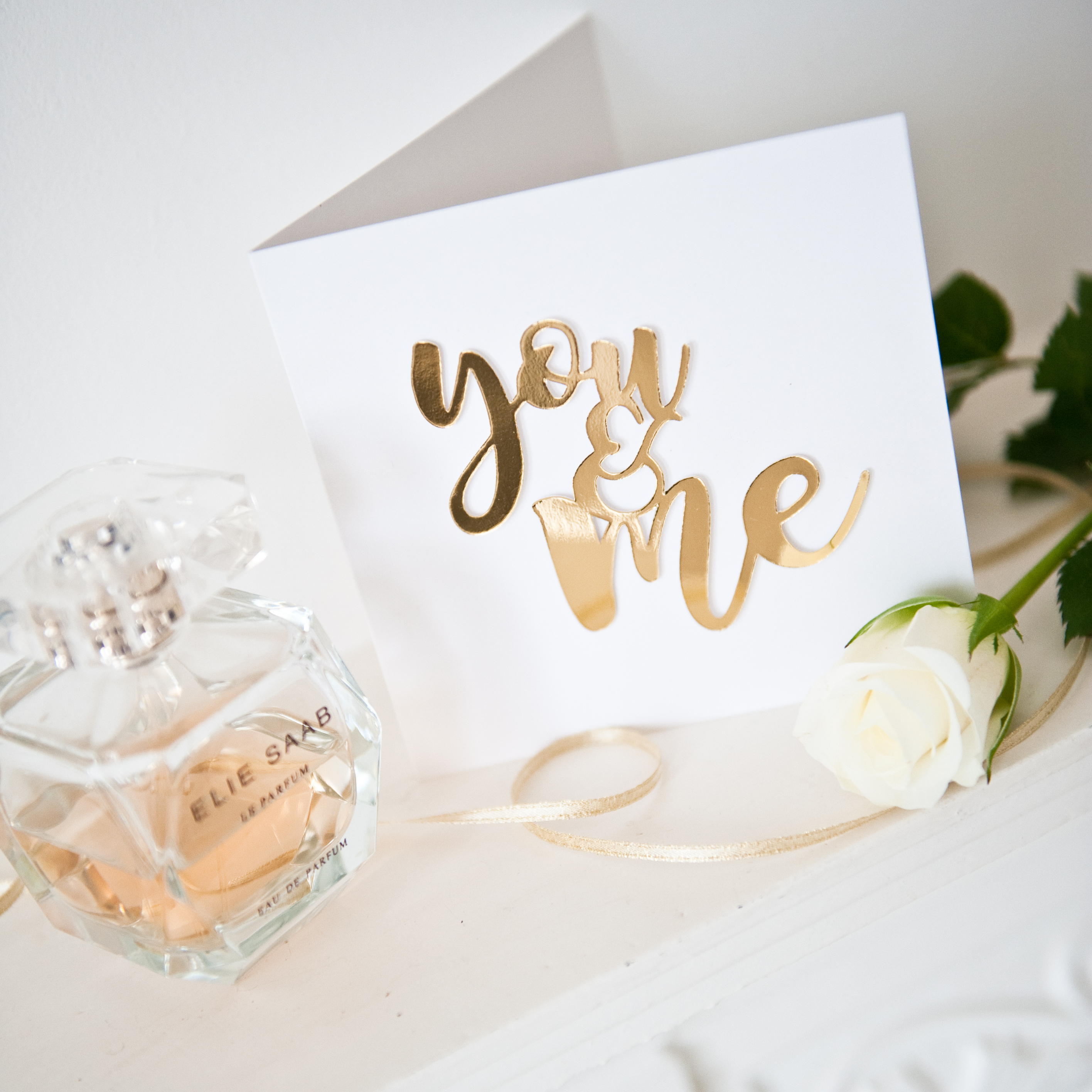 Valentines gold foil mirror paper cut You and Me card 2