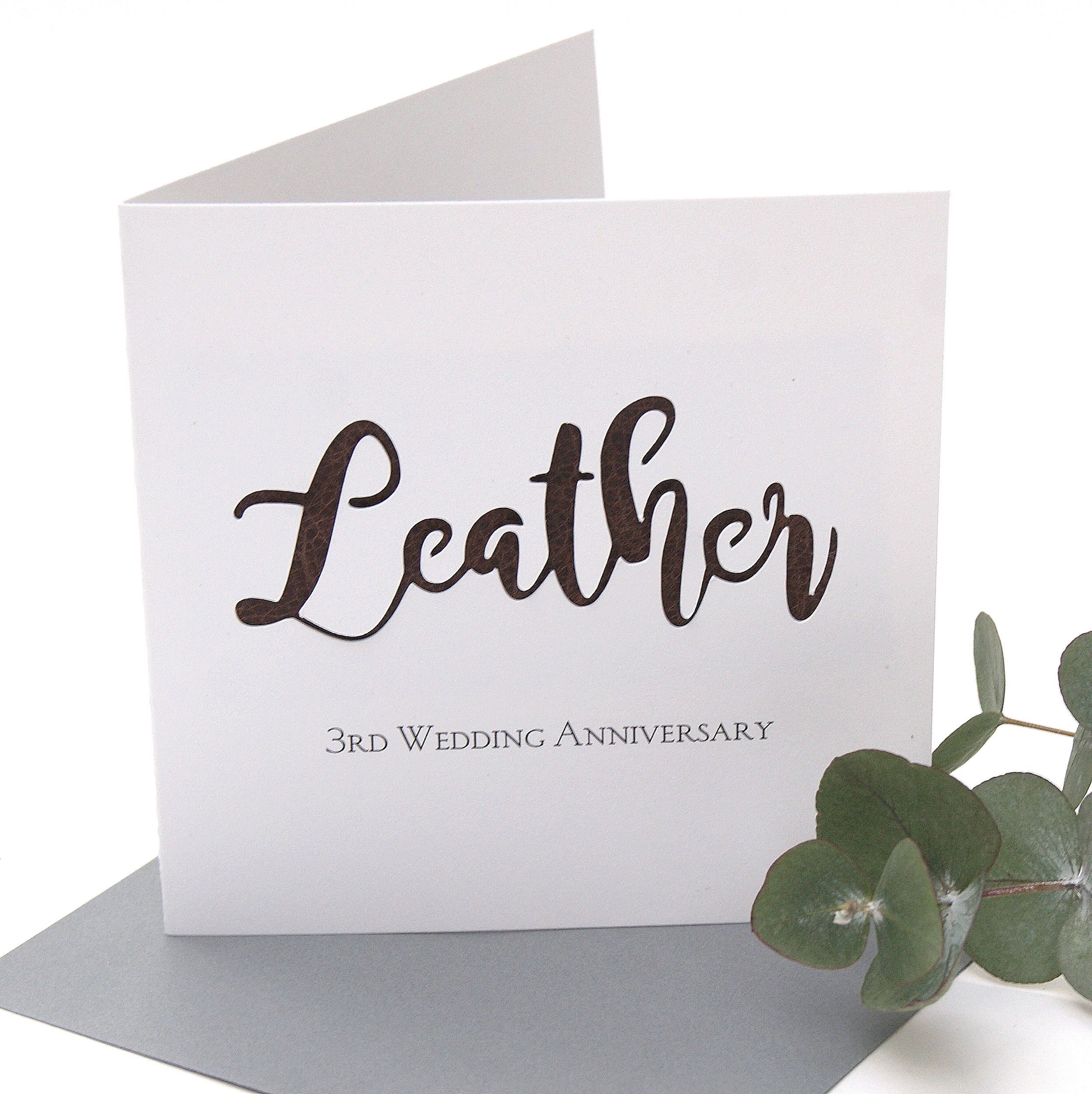 leather 3rd wedding anniversary card