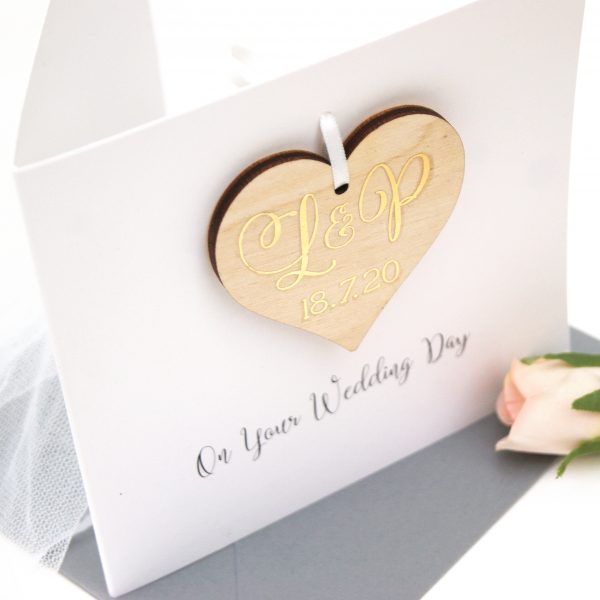 Wooden Heart Personalised Wedding Cards