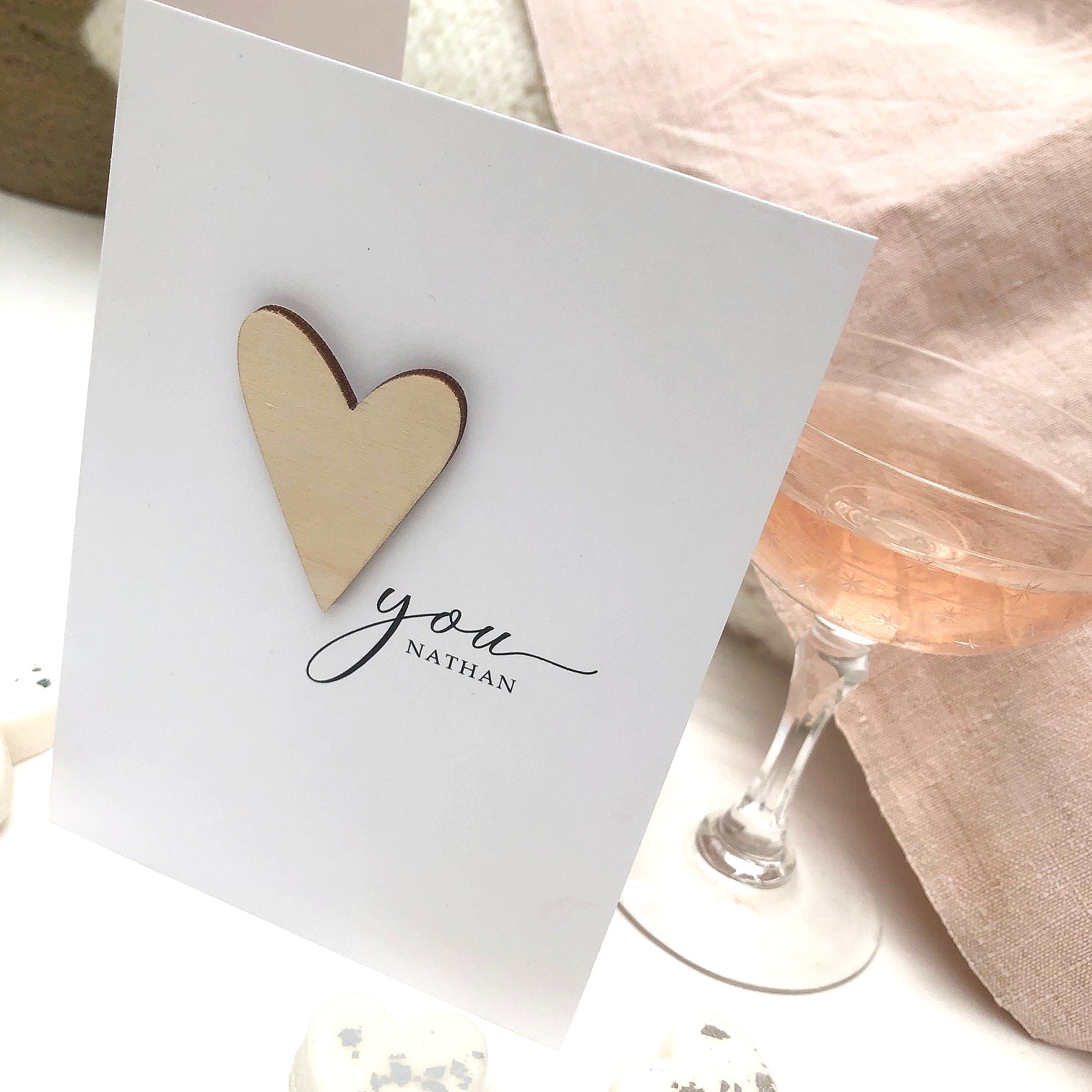 Wooden Heart Charm Personalised Valentines Card Shop Online Hummingbird Card Company