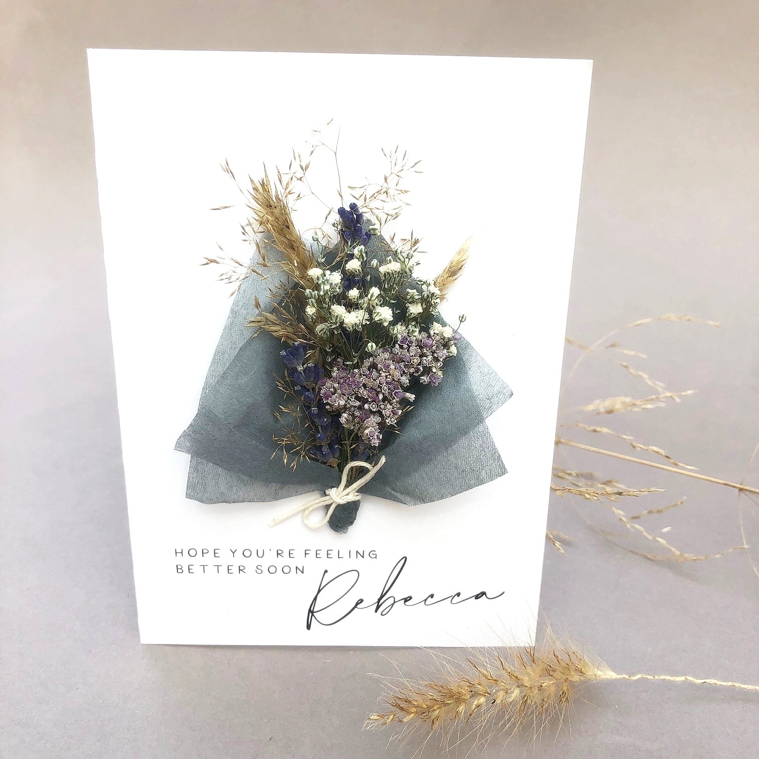 Mini Dried Flower Bouquet Personalised Wedding Card