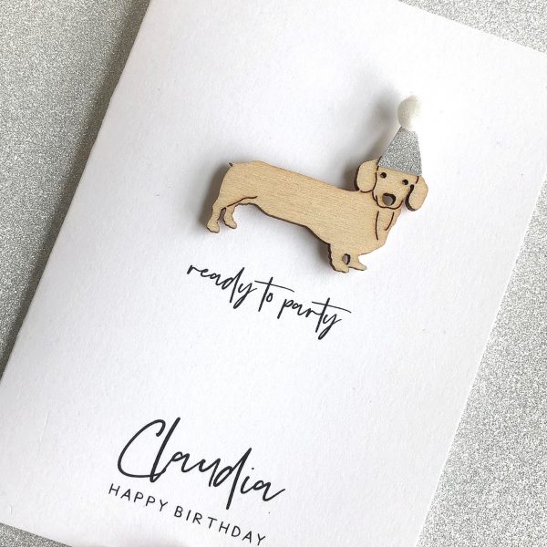 READY TO PARTY PERSONALISED SAUSAGE DOG BIRTHDAY CARD