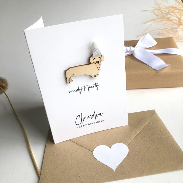 READY TO PARTY PERSONALISED SAUSAGE DOG BIRTHDAY CARD